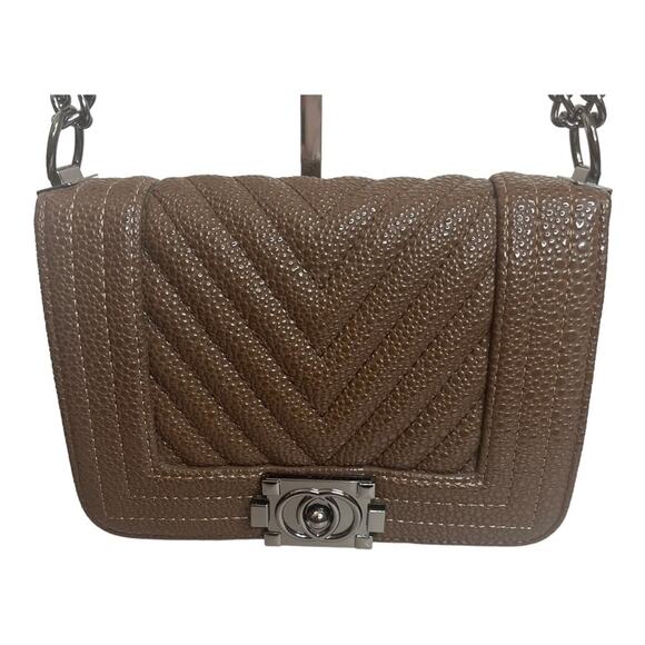 Brown Vegan small Crossbody bag Shoulder Bag with Gun Metal Hardware - Picture 1 of 4